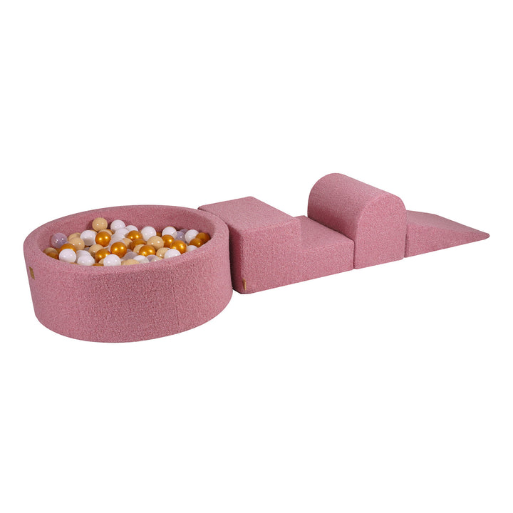 Pink Boucle Play Set With Ball Pit | Gold, Beige White & Clear Balls