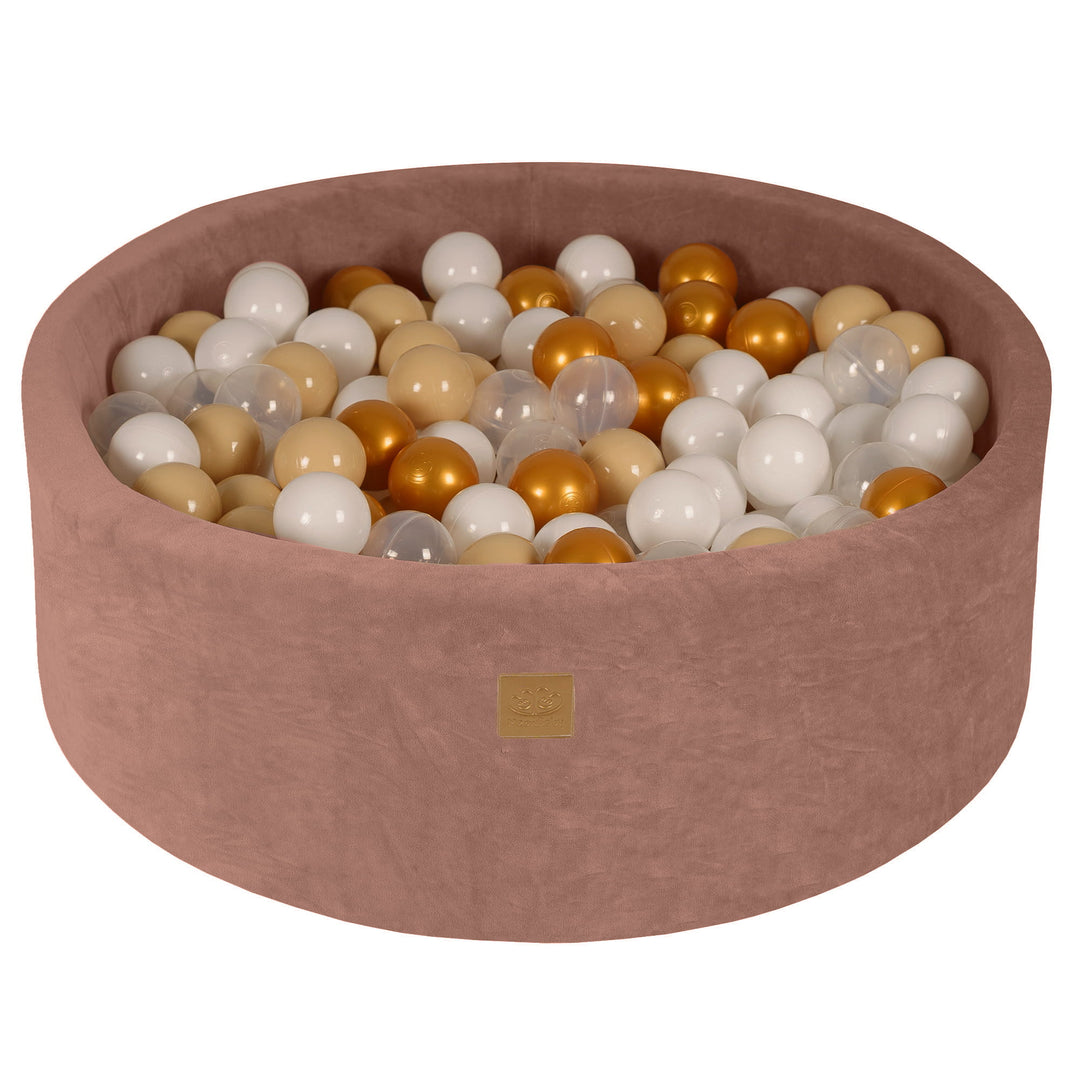 Velvet Beige Ball Pit | Gold, White, Clear & Beige Balls