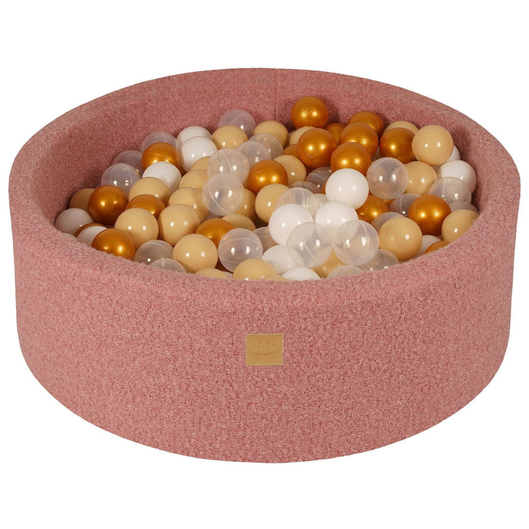 Pink Boucle Ball Pit | Gold, Beige, White & Clear Balls