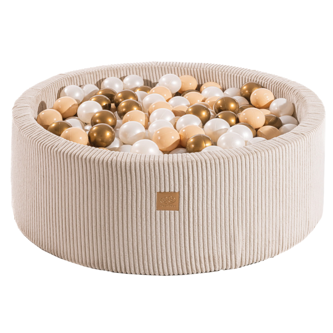 Ecru Corduroy Ball Pit | Pearl White, Beige & Gold Balls