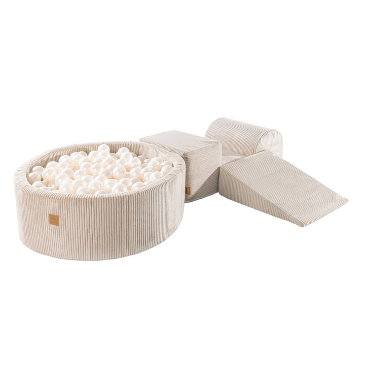 Ecru Corduroy Play Set With Ball Pit | Pearl White Balls
