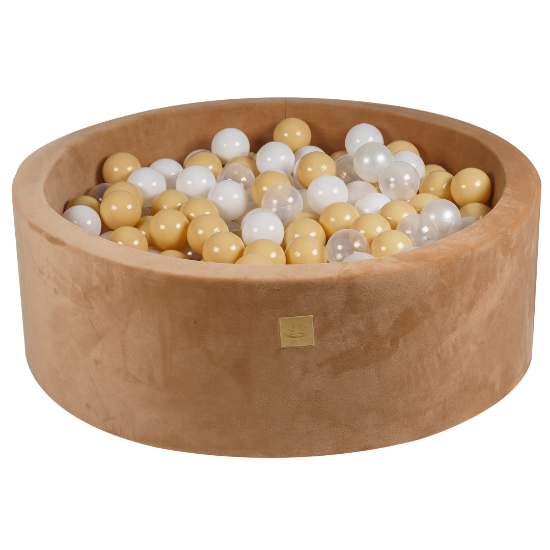 Velvet Caramel Ball Pit | White, Beige & Clear Balls