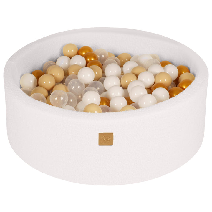 White Boucle Play Set With Ball Pit | Gold, Beige, White & Clear Balls