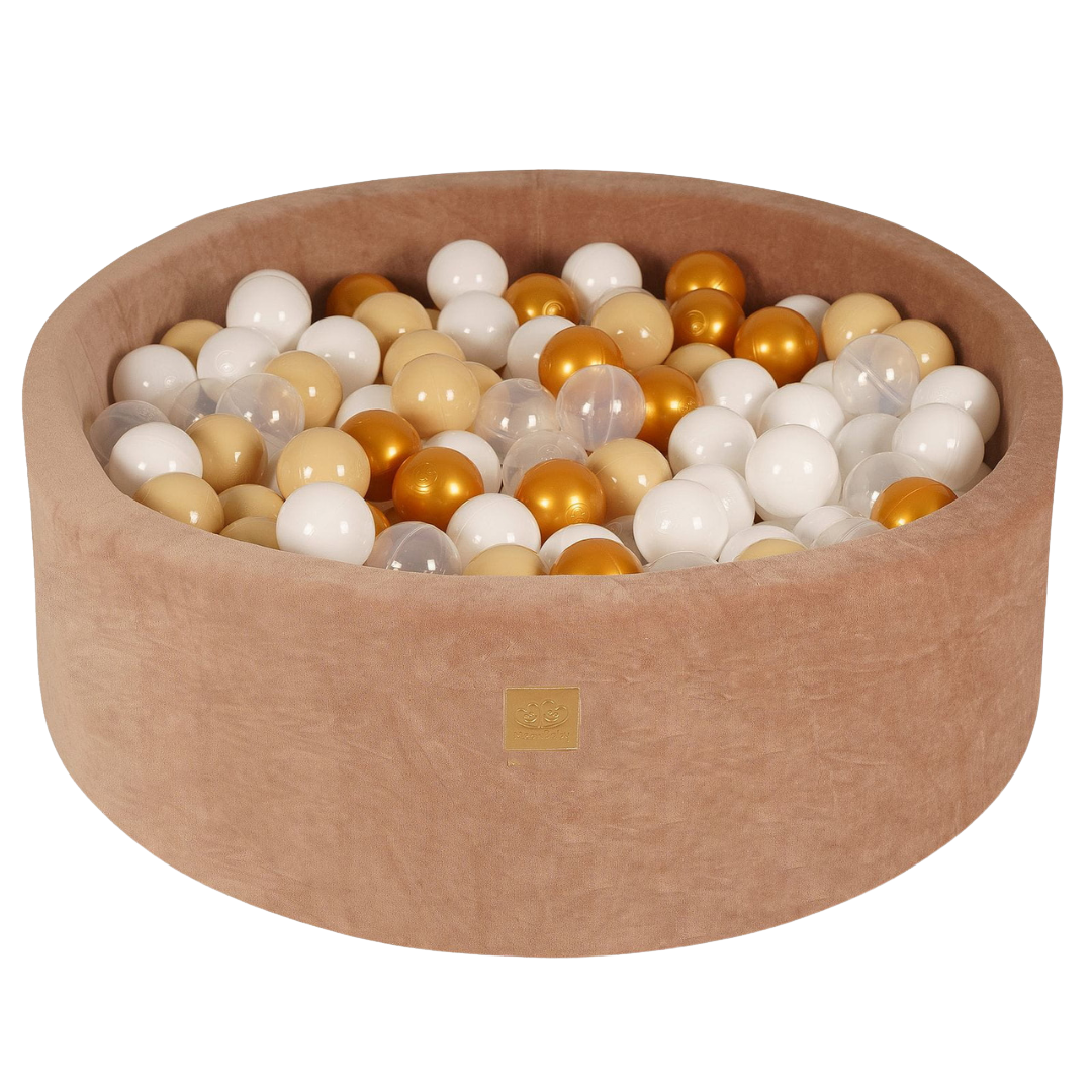 Velvet Beige Ball Pit | Gold, White, Clear & Beige Balls