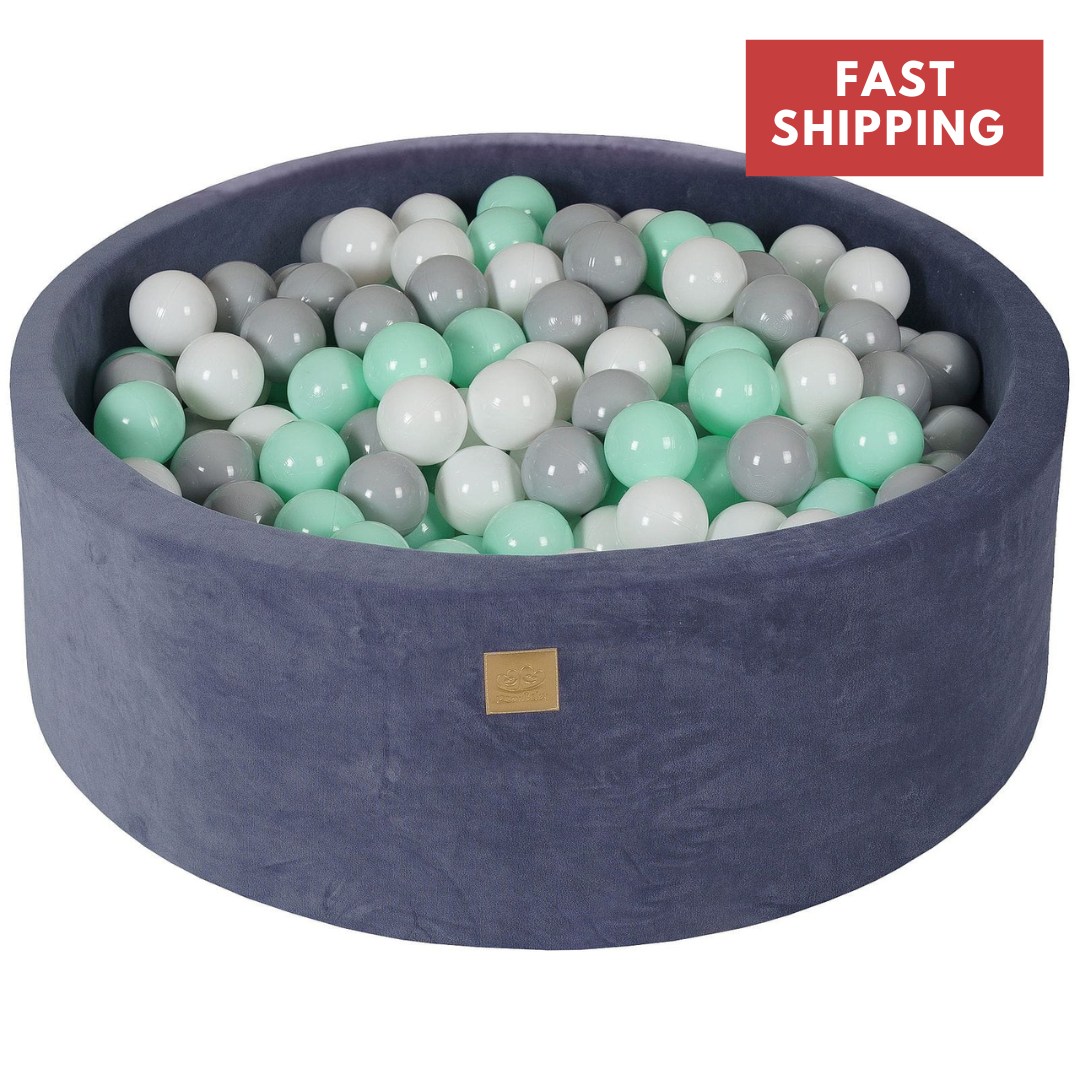 Velvet Grey-Blue Ball Pit | White, Grey & Mint Balls