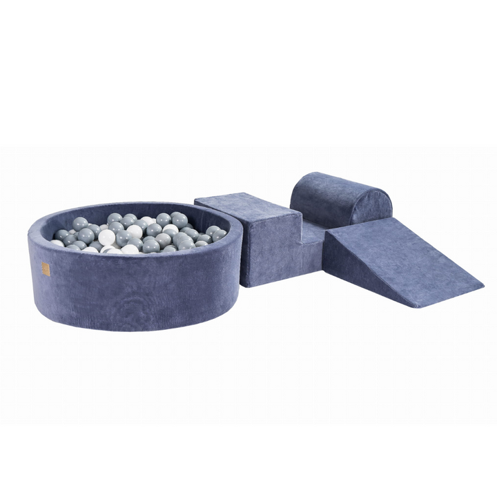 Velvet Blue-Grey Play Set With Ball Pit | Grey & White Balls