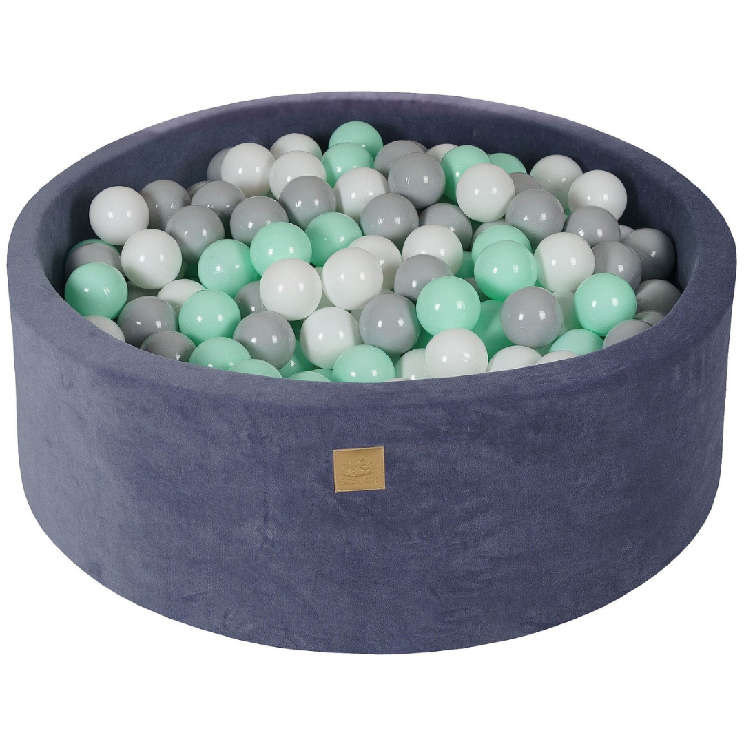 Velvet Grey-Blue Ball Pit | White, Grey & Mint Balls