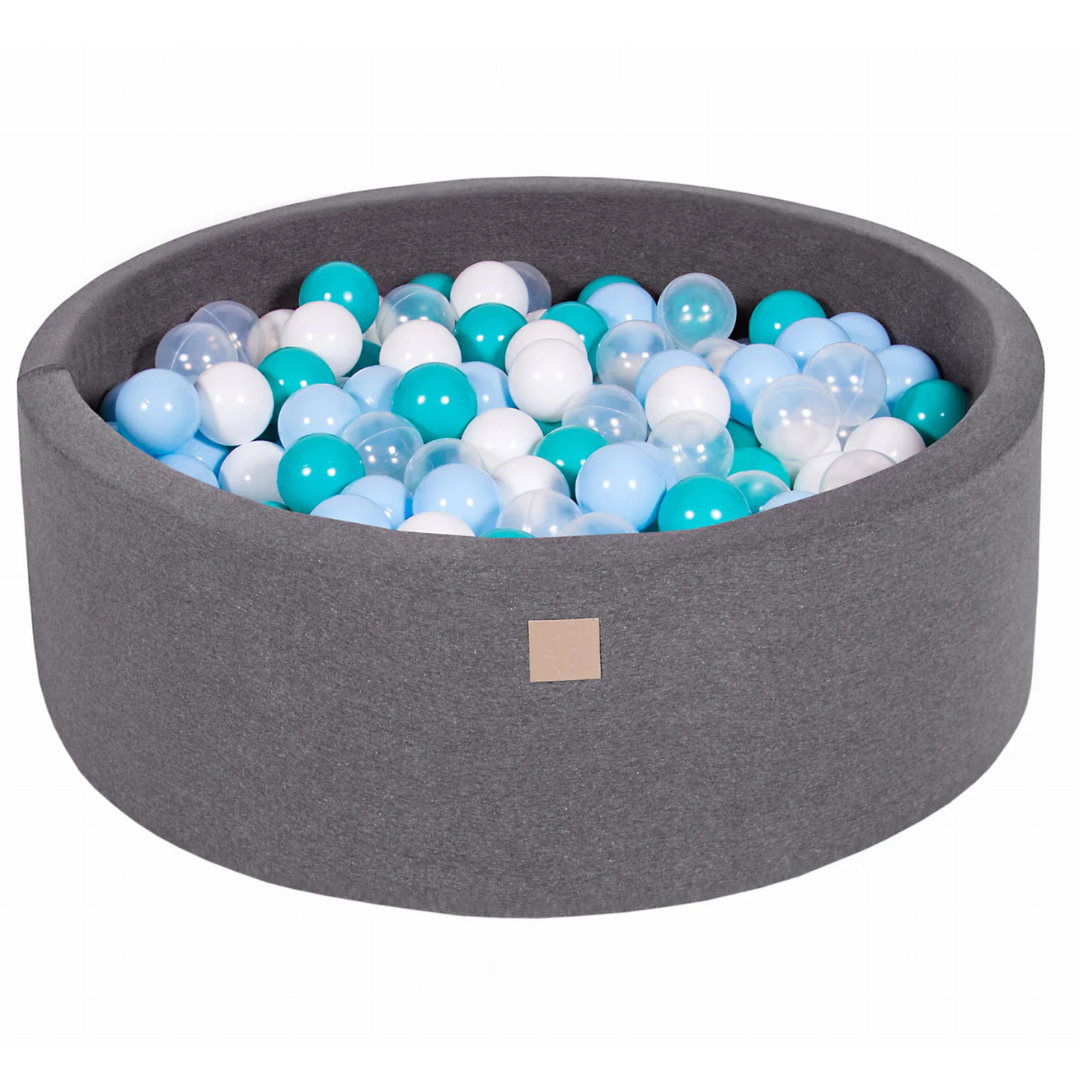 Cotton Dark Grey Ball Pit | White, Clear, Baby Blue & Turquoise Balls