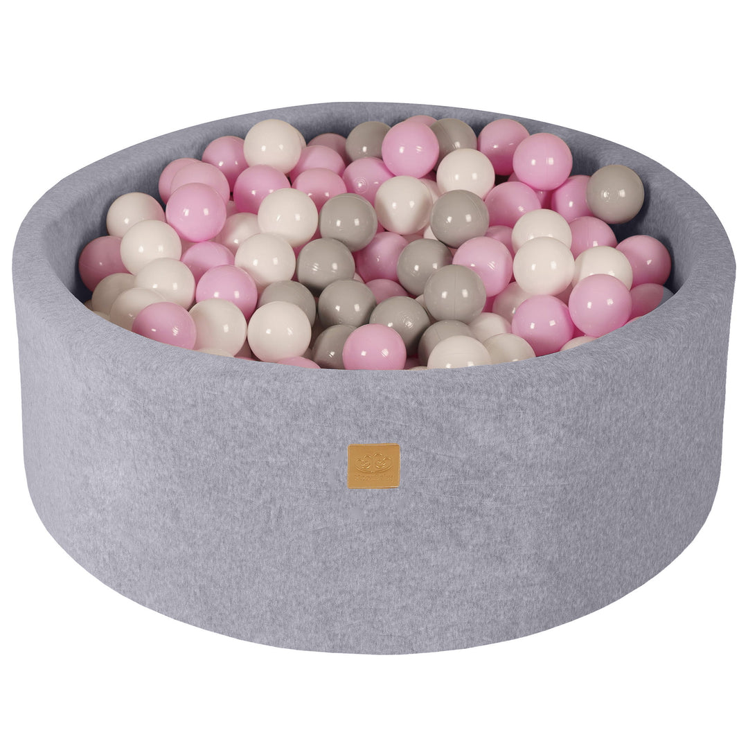 Velvet Light Grey Ball Pit | White, Grey & Pastel Pink Balls