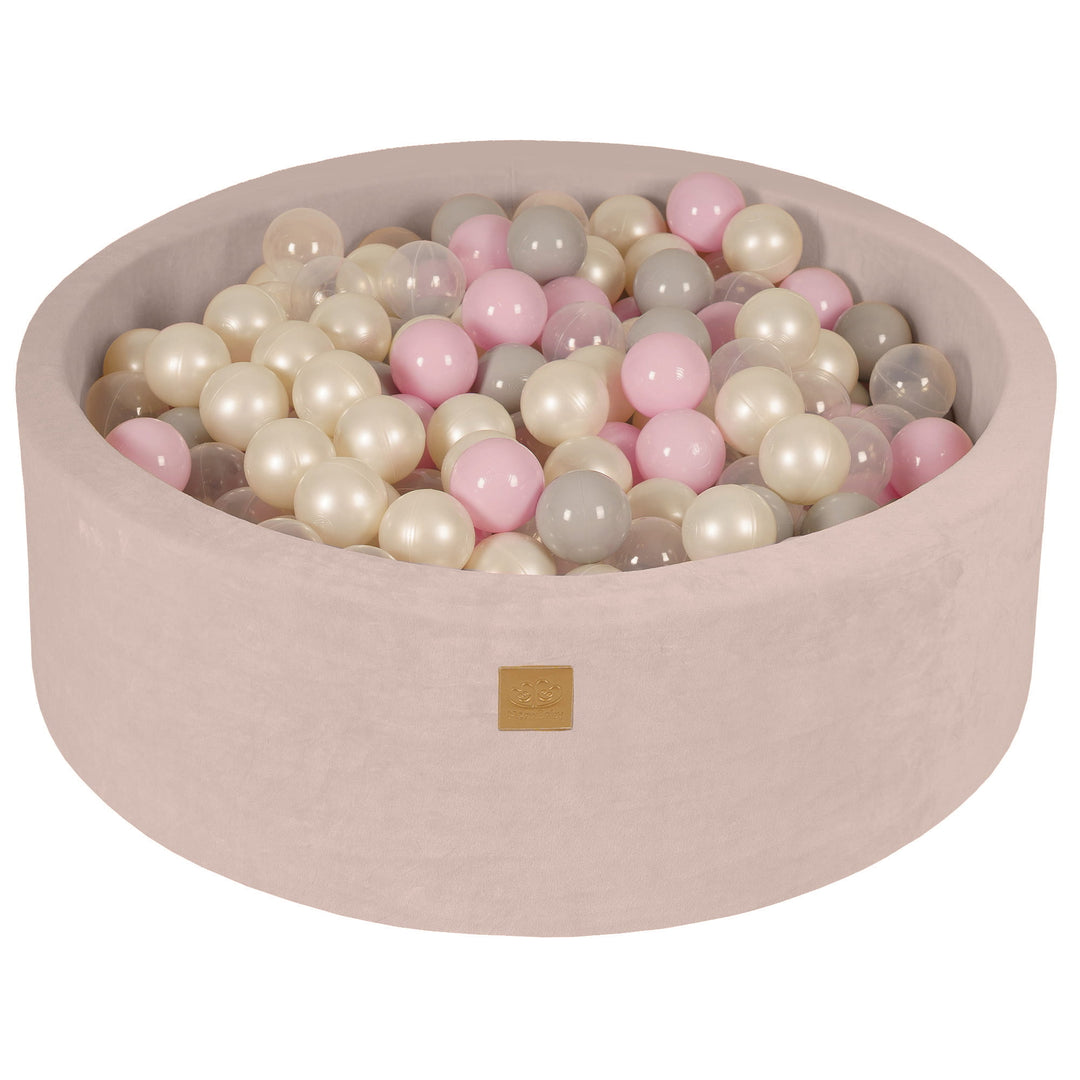 Velvet Ecru Ball Pit - Clear, Pastel Pink, Pearl White & Grey Balls