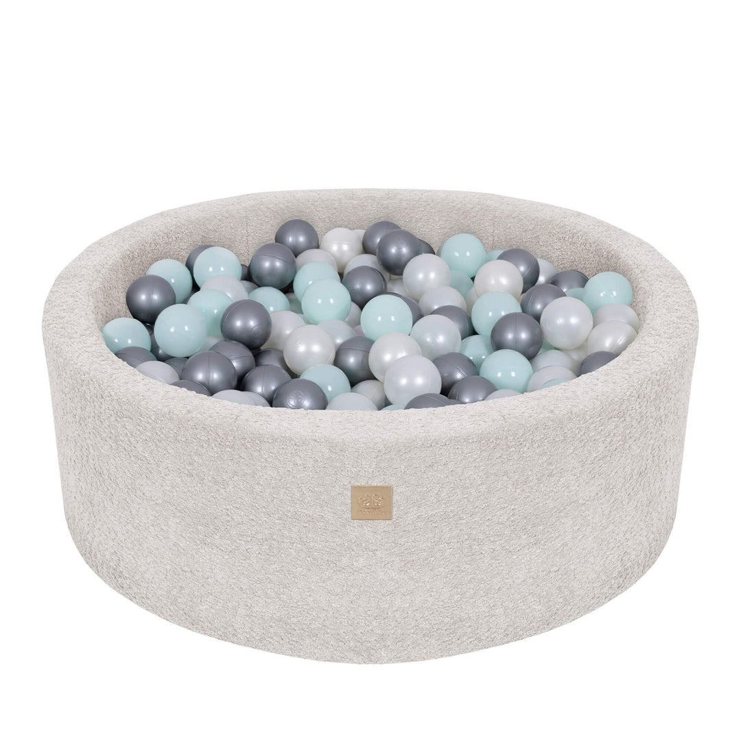 Champagne Ecru Boucle Ball Pit | White Pearl, Mint Pearl & Silver Balls