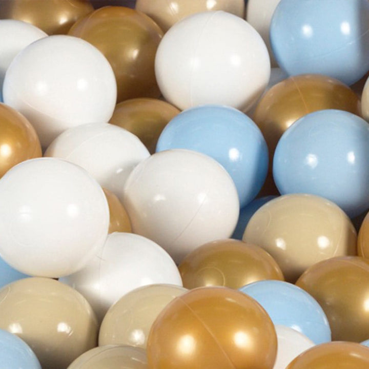 Velvet Grey-Blue Ball Pit | White, Light Blue, Beige & Gold Balls