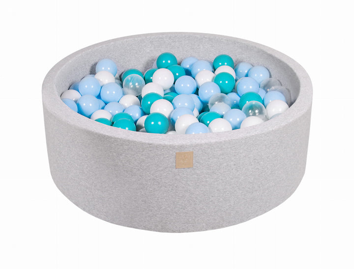 Cotton Light Grey Ball Pit | Turquoise, Baby Blue, Clear & White Balls