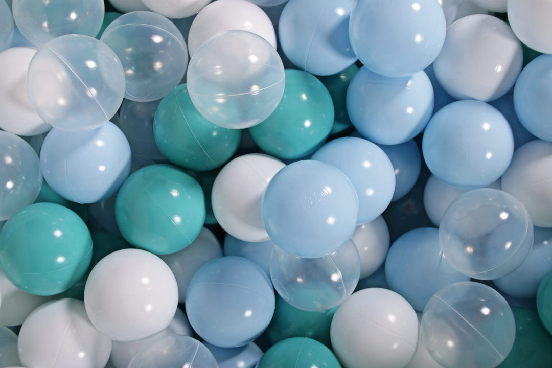 Cotton Light Grey Ball Pit | Turquoise, Baby Blue, Clear & White Balls