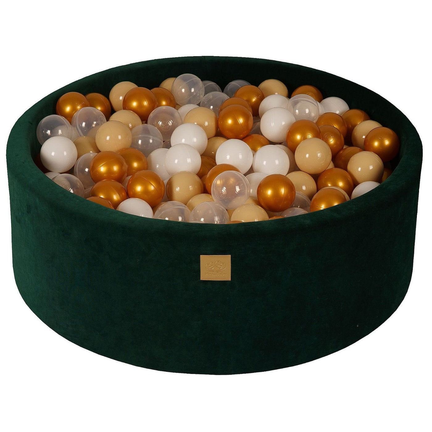 Velvet Dark Green Ball Pit - Gold, Beige, White & Clear Balls