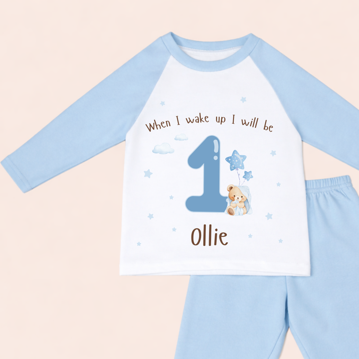 Personalised Children's Birthday Pyjamas Age 1 - 4 | Blue Teddy