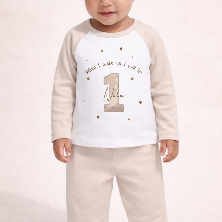 Personalised Children's Birthday Pyjamas Age 1 - 4 | Beige