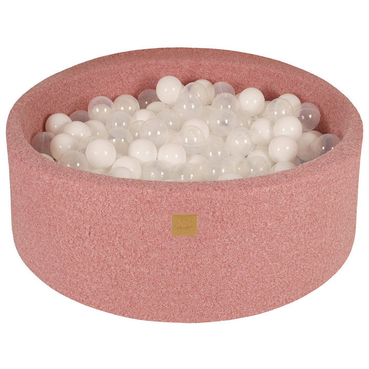 Pink Boucle Ball Pit | White & Clear Balls