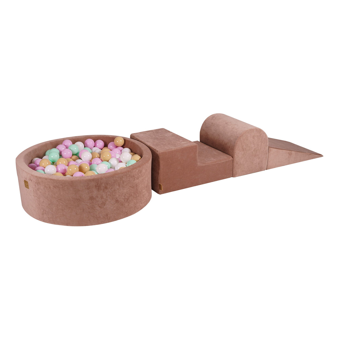 Velvet Beige Play Set With Ball Pit | Pastel Pink, Mint, White & Beige Balls