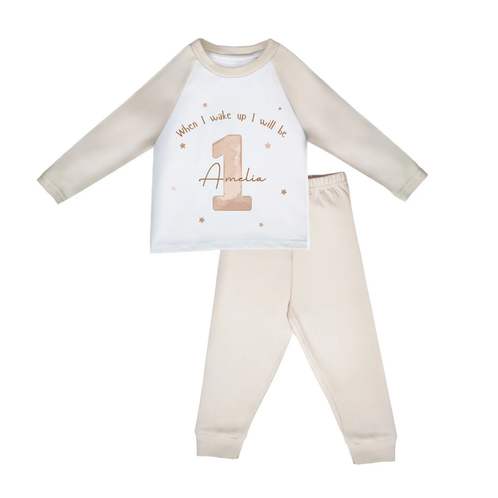 Personalised Children's Birthday Pyjamas Age 1 - 4 | Beige