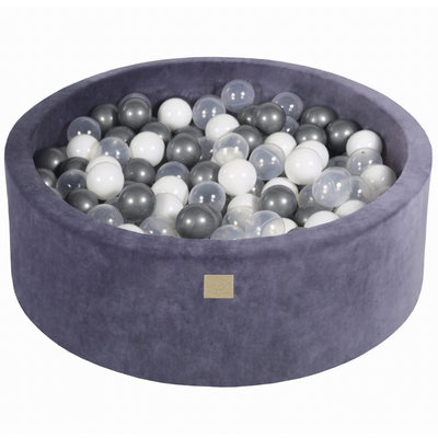 Velvet Grey-Blue Ball Pit | Silver, White & Clear Balls