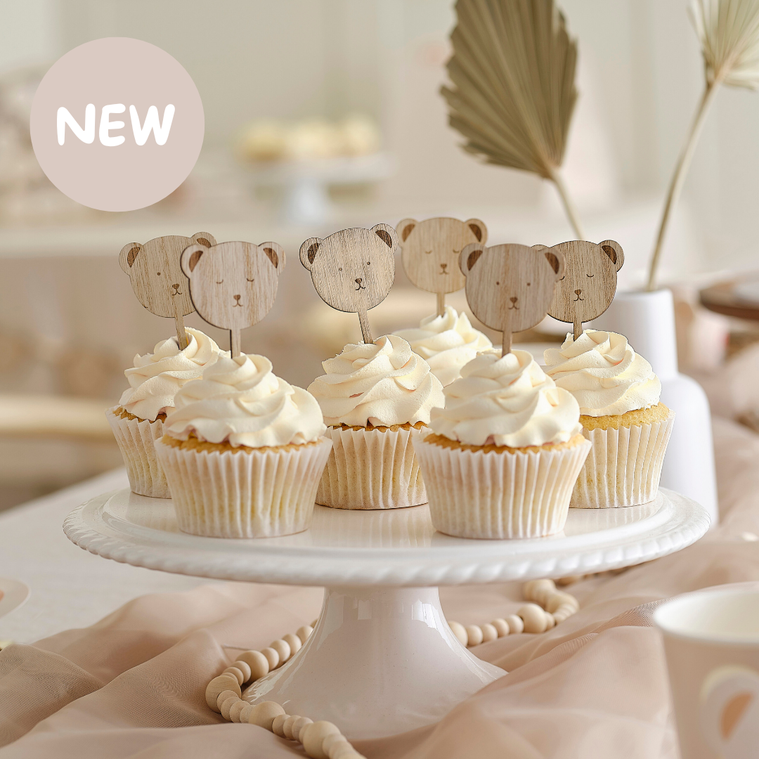Ginger Ray Wooden Teddy Bear Cupcake Toppers