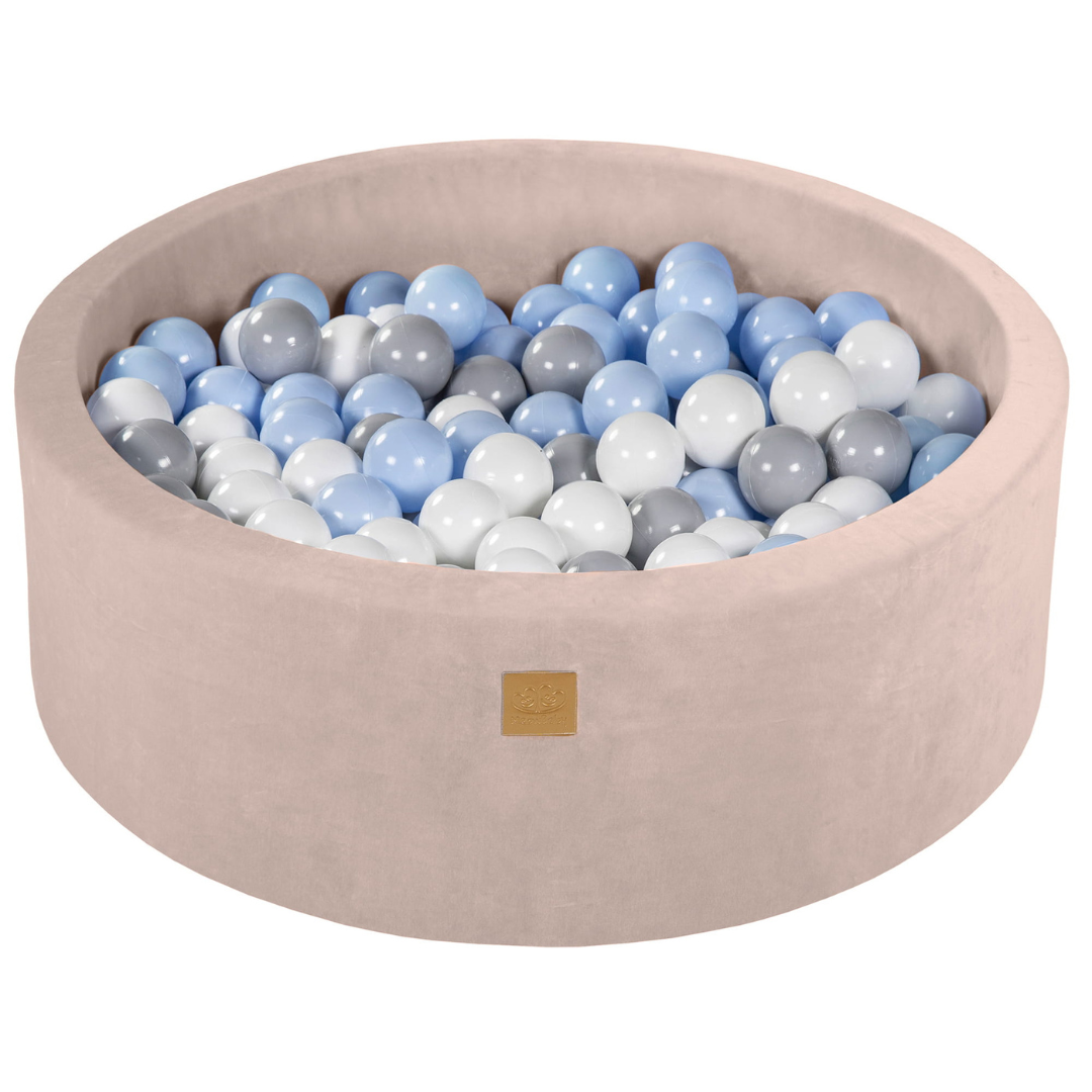 Velvet Ecru Ball Pit | Grey, White & Baby Blue Balls