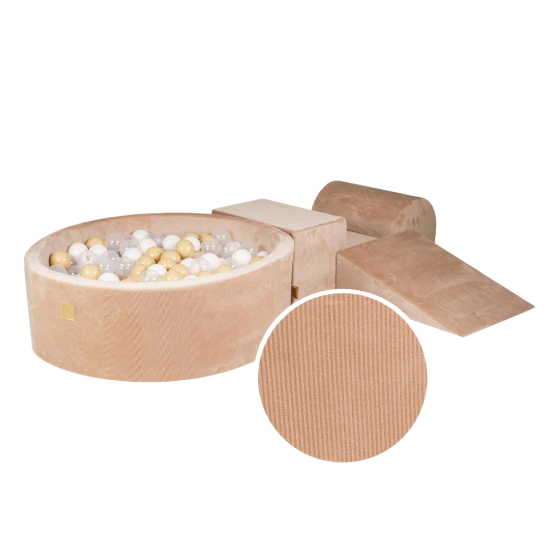 Velvet Corduroy Sand Play Set With Ball Pit | Clear, White & Beige Balls