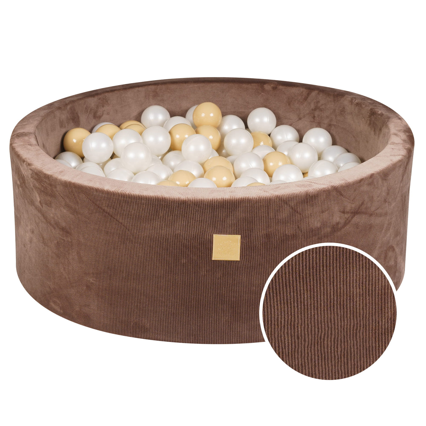 Velvet Corduroy Chocolate Ball Pit | Beige & Pearl White Balls