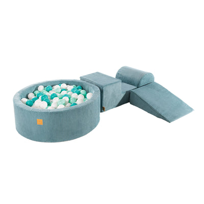 Turquoise Corduroy Play Set With Ball Pit | Mint, Turquoise & White Balls