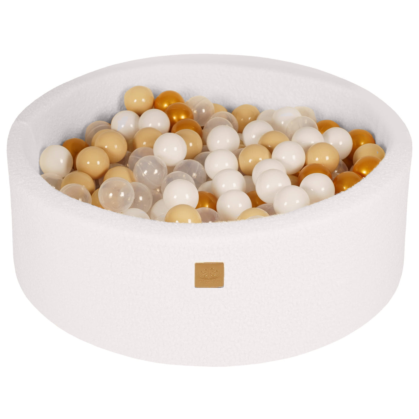 White Boucle Ball Pit | Gold, Beige, White & Clear Balls