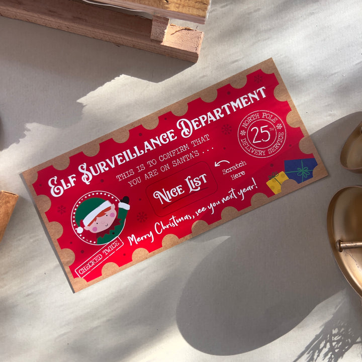 Christmas Nice List Elf Scratch Certificate