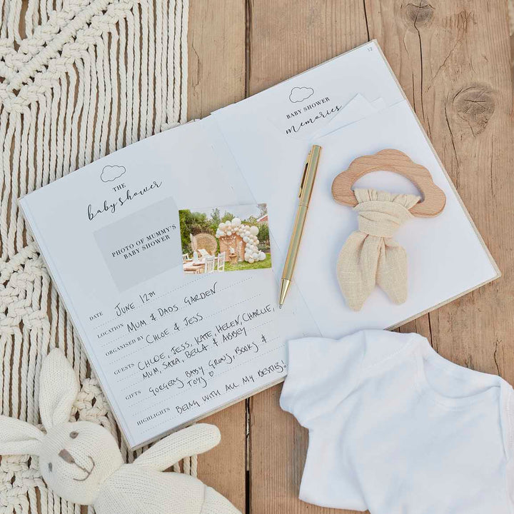 Ginger Ray Hello Baby Neutral Linen Baby Memory Book