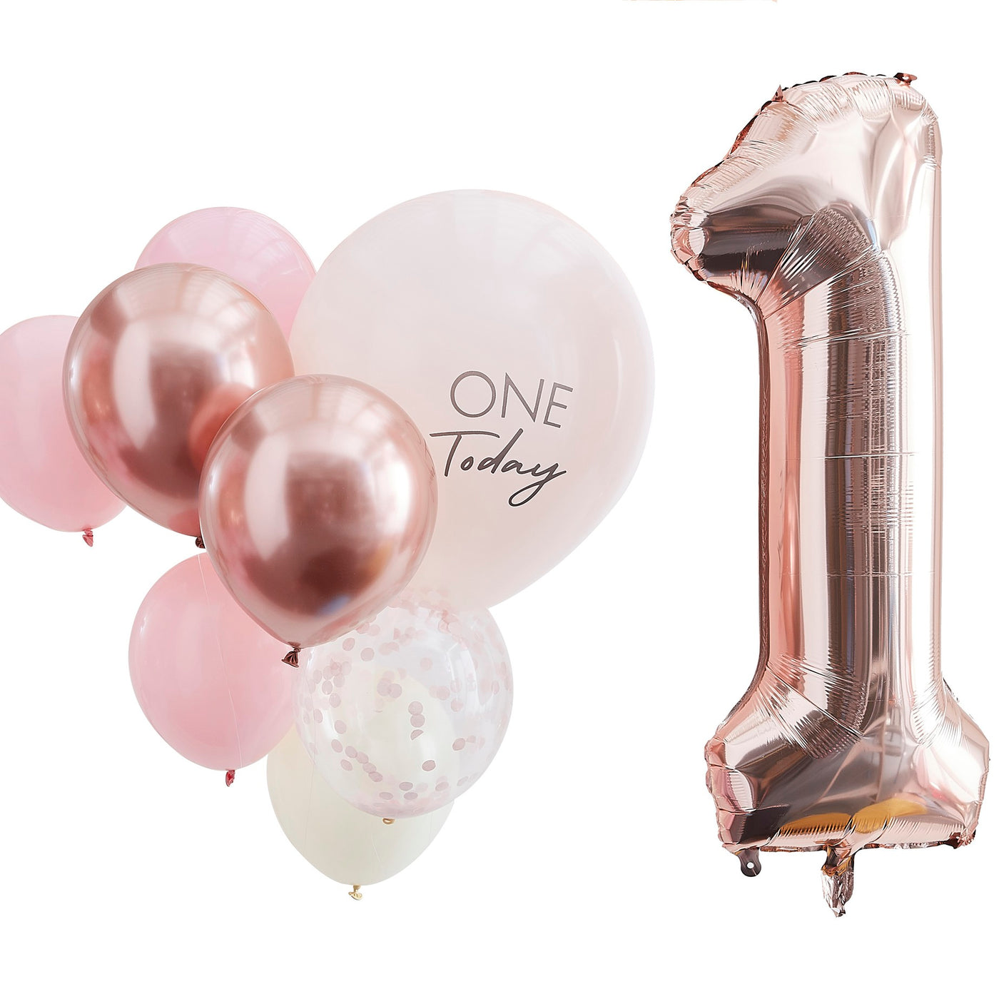 Ginger Ray Pink and Rose Gold First Birthday Balloons