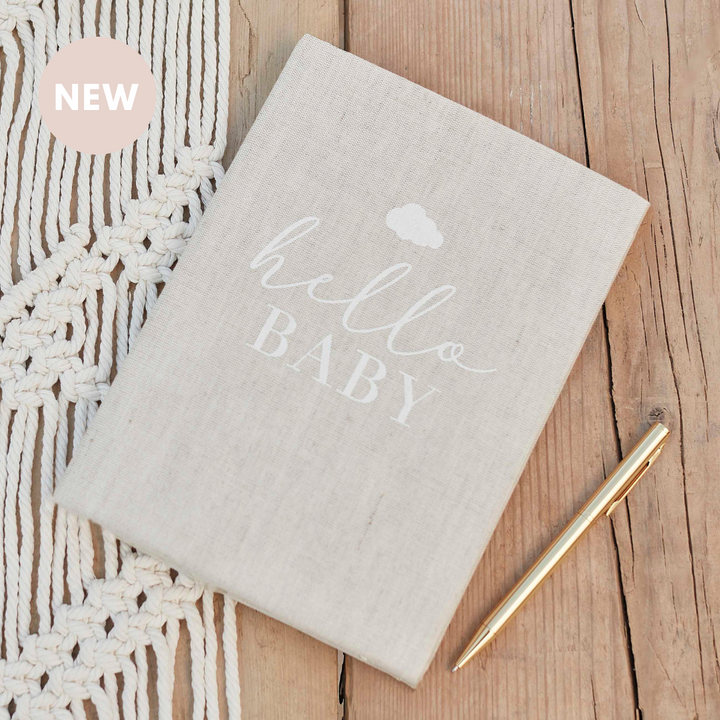 Ginger Ray Hello Baby Neutral Linen Baby Memory Book