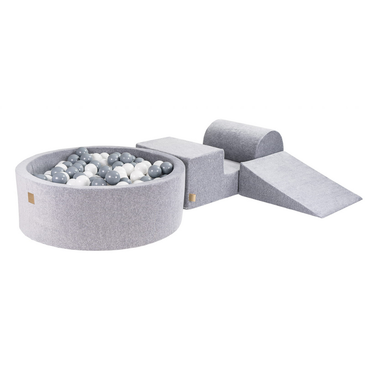 Velvet Light Grey Play Set With Ball Pit | Grey & White Balls