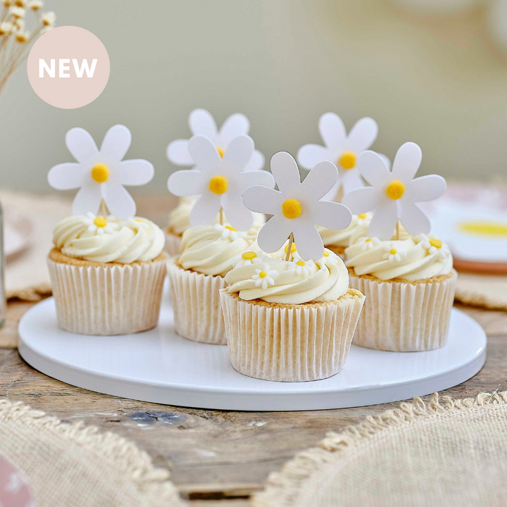 Ginger Ray Daisy Cupcake Toppers with Pom Poms