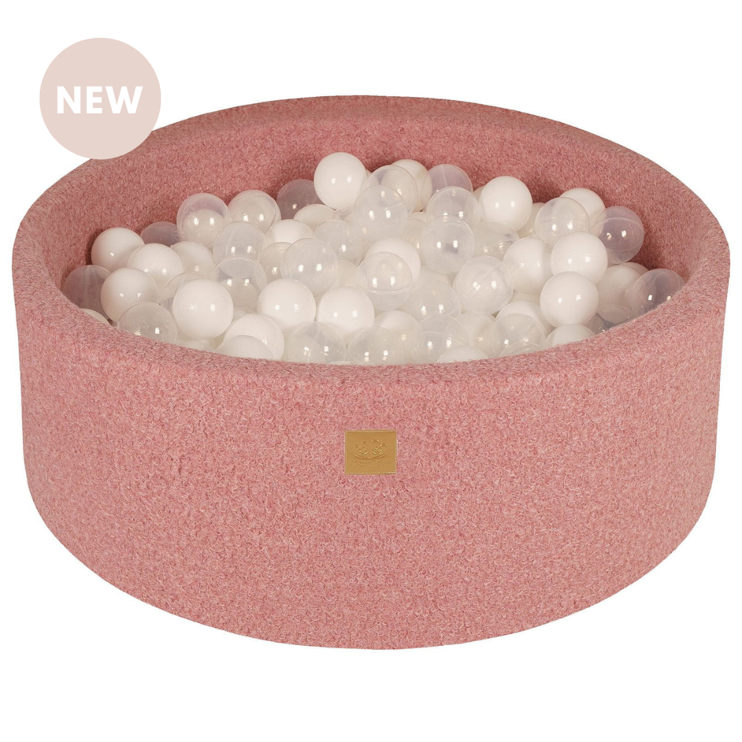 Pink Boucle Ball Pit | White & Clear Balls