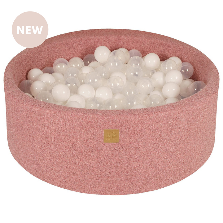 Pink Boucle Ball Pit | White & Clear Balls