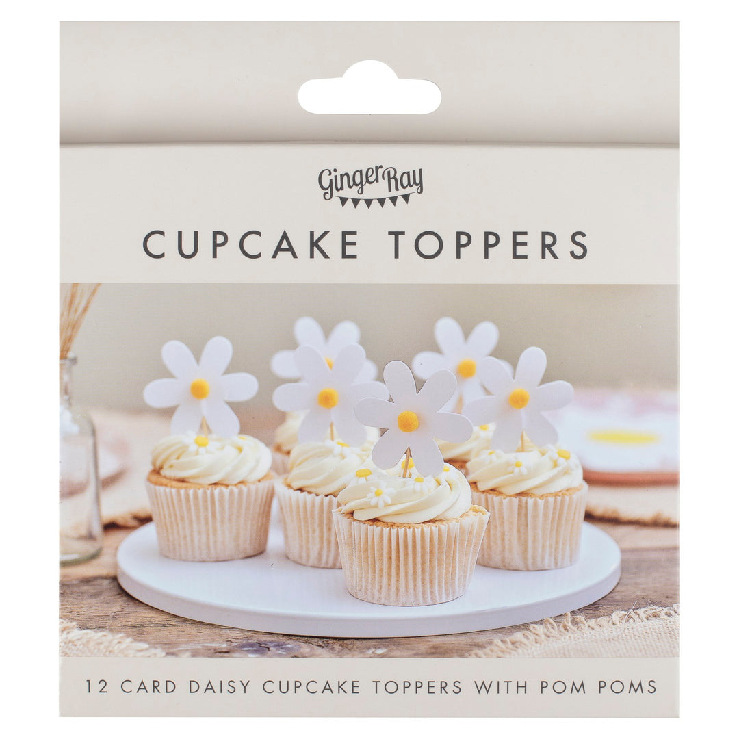 Ginger Ray Daisy Cupcake Toppers with Pom Poms