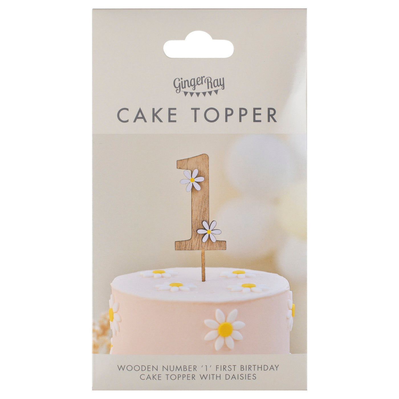 Ginger Ray Wooden Daisy 1st Birthday Cake Topper
