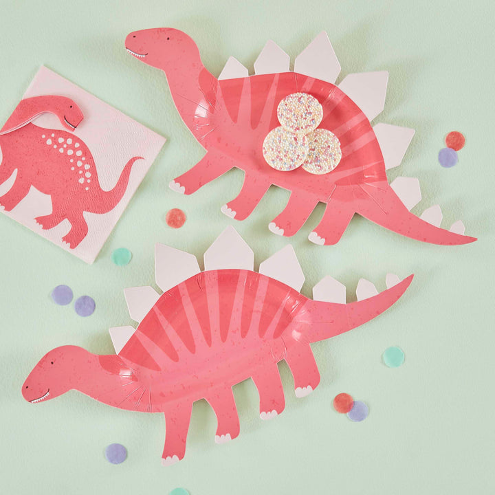 Ginger Ray Pink Shaped Dinosaur Sweet Treat Plate