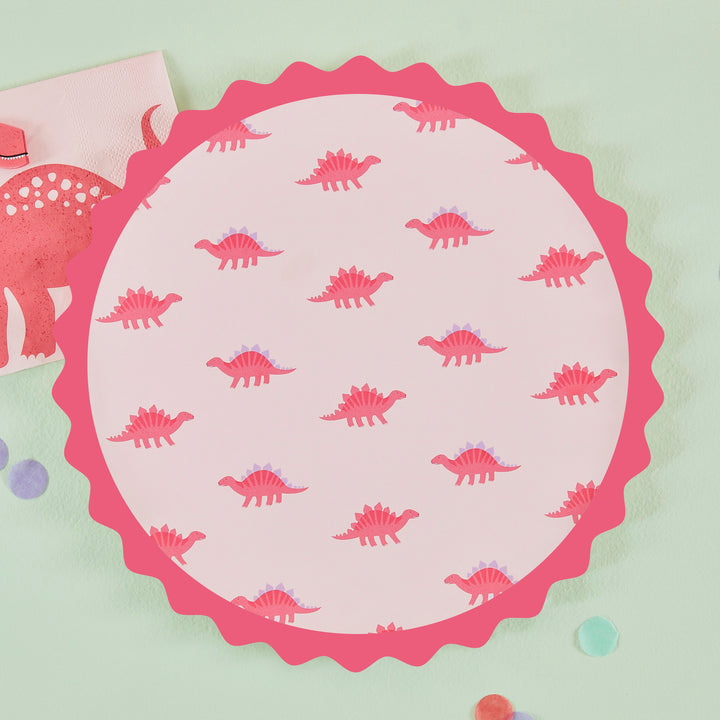 Ginger Ray Pink Dinosaur Print Paper Plates