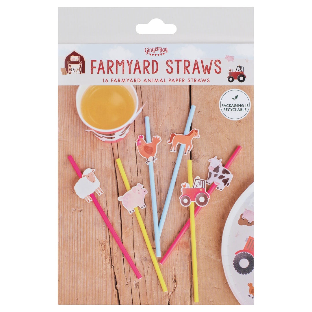 Ginger Ray Farm Animals Party Paper Straws