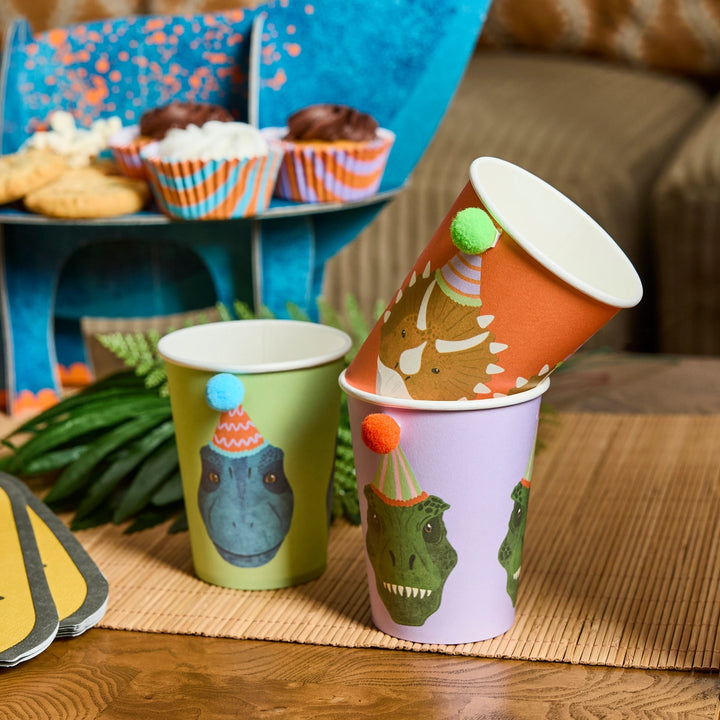 Party Dinosaur Pom Pom Paper Cups | Pack of 6