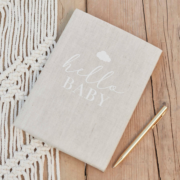 Ginger Ray Hello Baby Neutral Linen Baby Memory Book