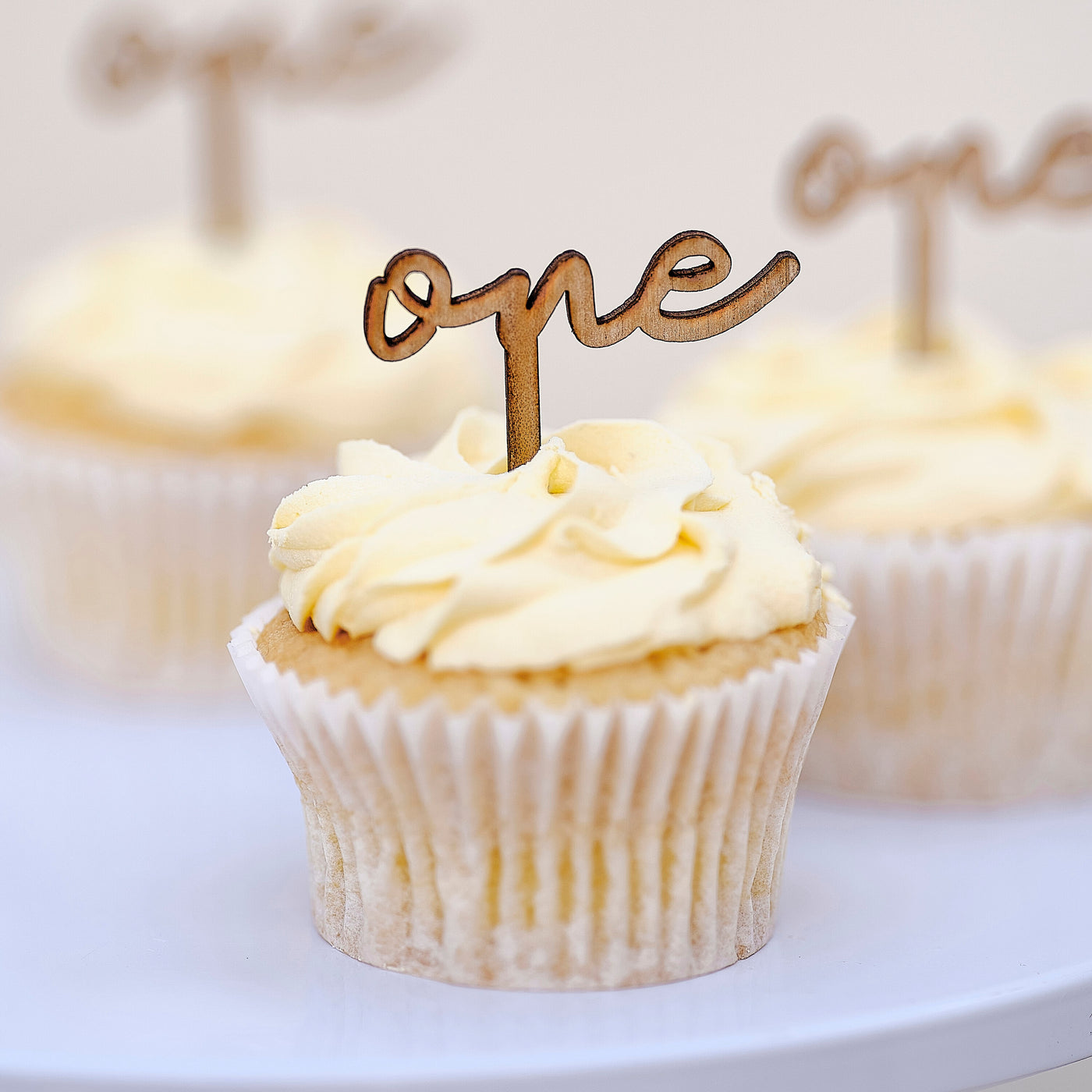 Ginger Ray Wooden 'One' 1st Birthday Cupcake Toppers