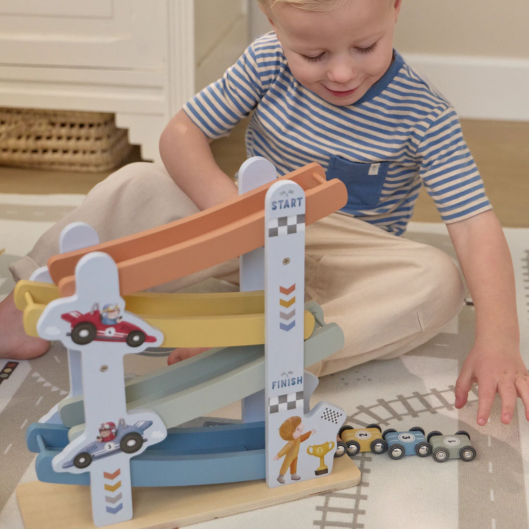 Wooden Ramp Racer Track | Blue