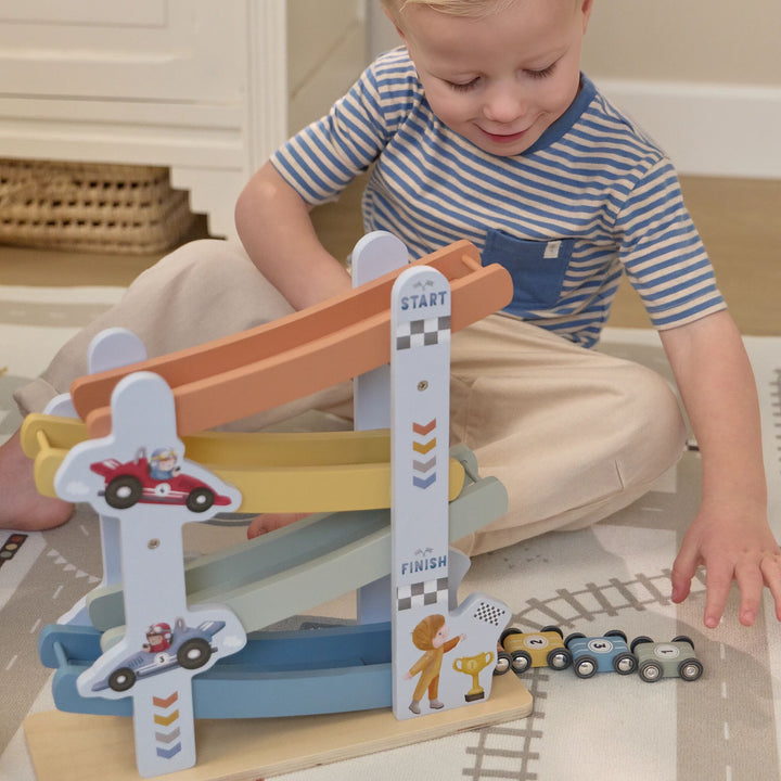 Wooden Ramp Racer Track | Blue