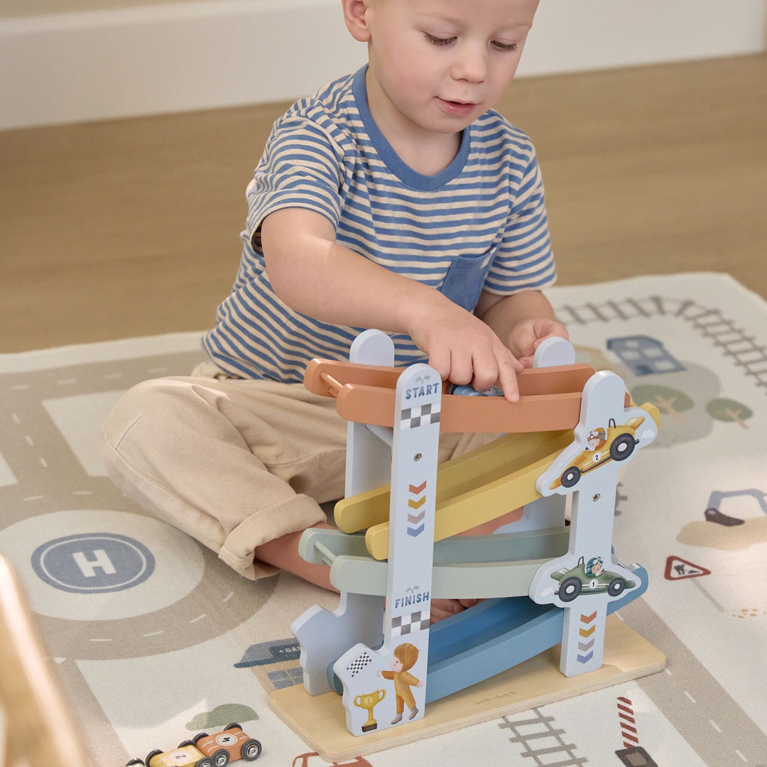 Wooden Ramp Racer Track | Blue